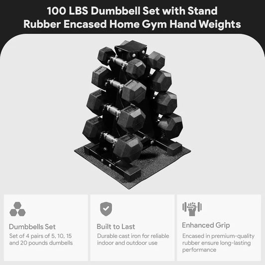 Rubber Coated Hex Dumbbell Weight Set Pairs