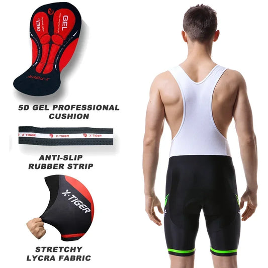 Pro Cycling Bib Shorts Shockproof 5D GEL Pad Cushion MTB Bicycle Bib Tights Triathlon