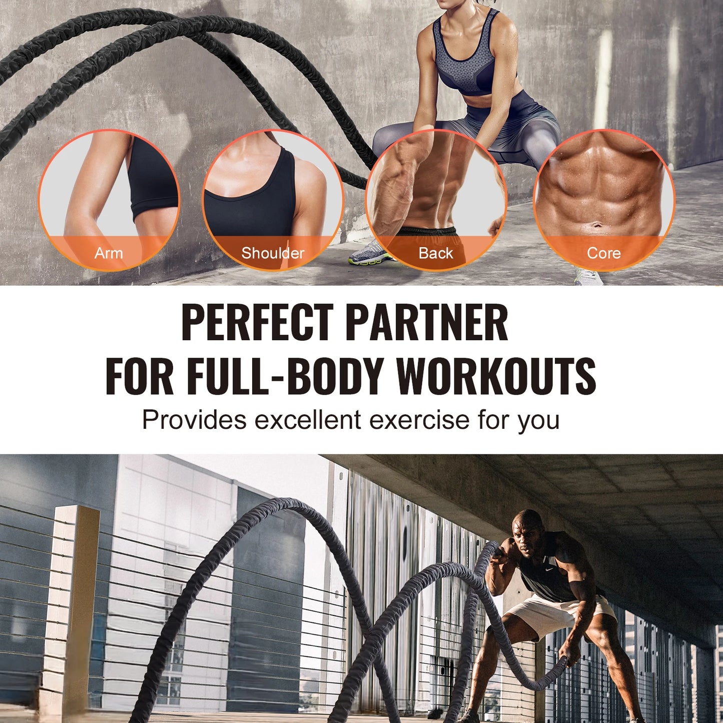 Rope Polyester Exercise Rope/ Protective Sleeve and Anchor Heavy Weighted