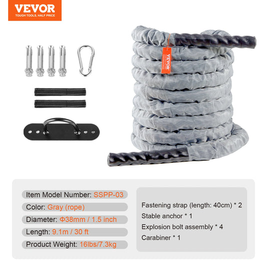 Rope Polyester Exercise Rope/ Protective Sleeve and Anchor Heavy Weighted