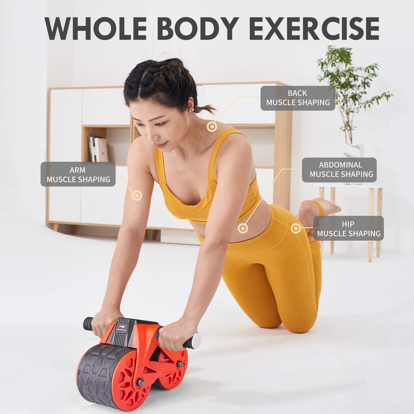 Ab Wheel Roller Automatic Rebound Knee Pad Mat, Intelligent Display,