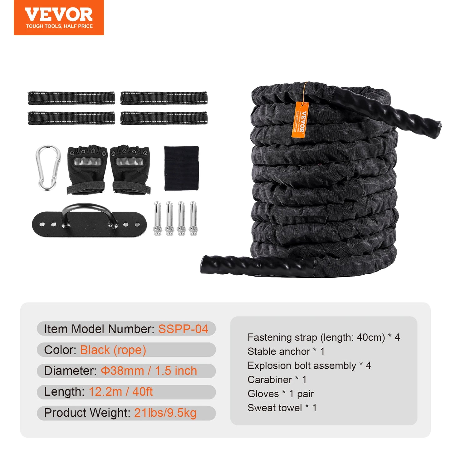 Rope Polyester Exercise Rope/ Protective Sleeve and Anchor Heavy Weighted