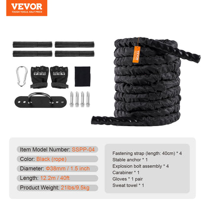 Rope Polyester Exercise Rope/ Protective Sleeve and Anchor Heavy Weighted
