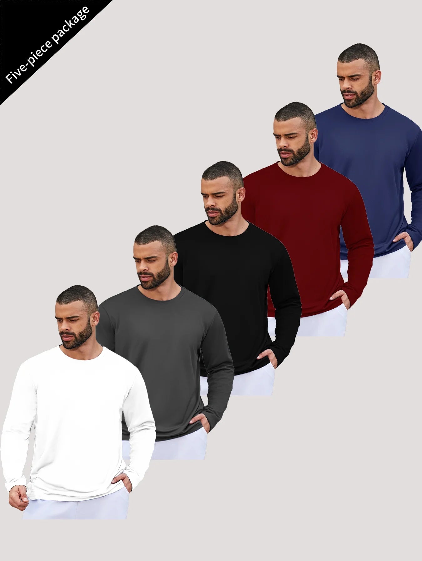 5-piece men's running speed dry long sleeved T-shirts
