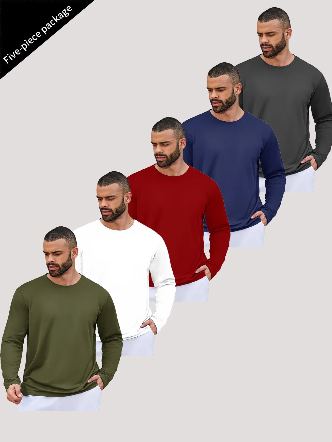 5-piece men's running speed dry long sleeved T-shirts