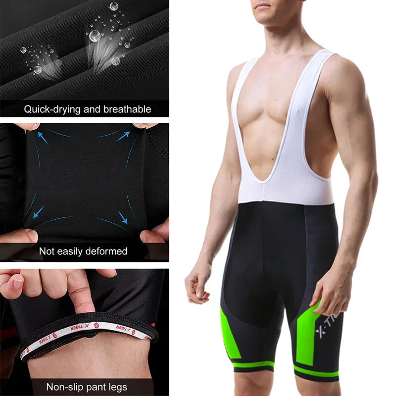 Pro Cycling Bib Shorts Shockproof 5D GEL Pad Cushion MTB Bicycle Bib Tights Triathlon