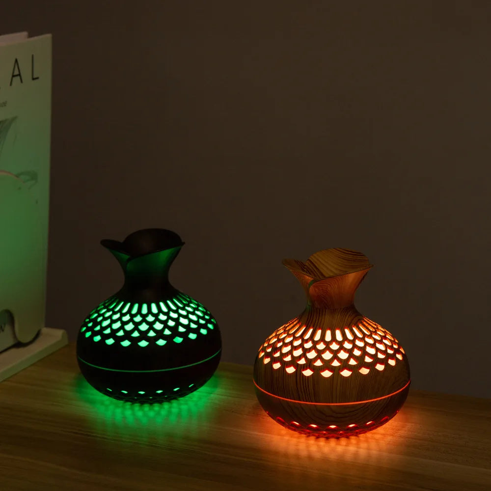 Wood Grain  Diffuser, Ultrasonic Atomization Humidifier, Essential Oil Compatible, USB Powered, Button Switch, Indoor Use Plasti