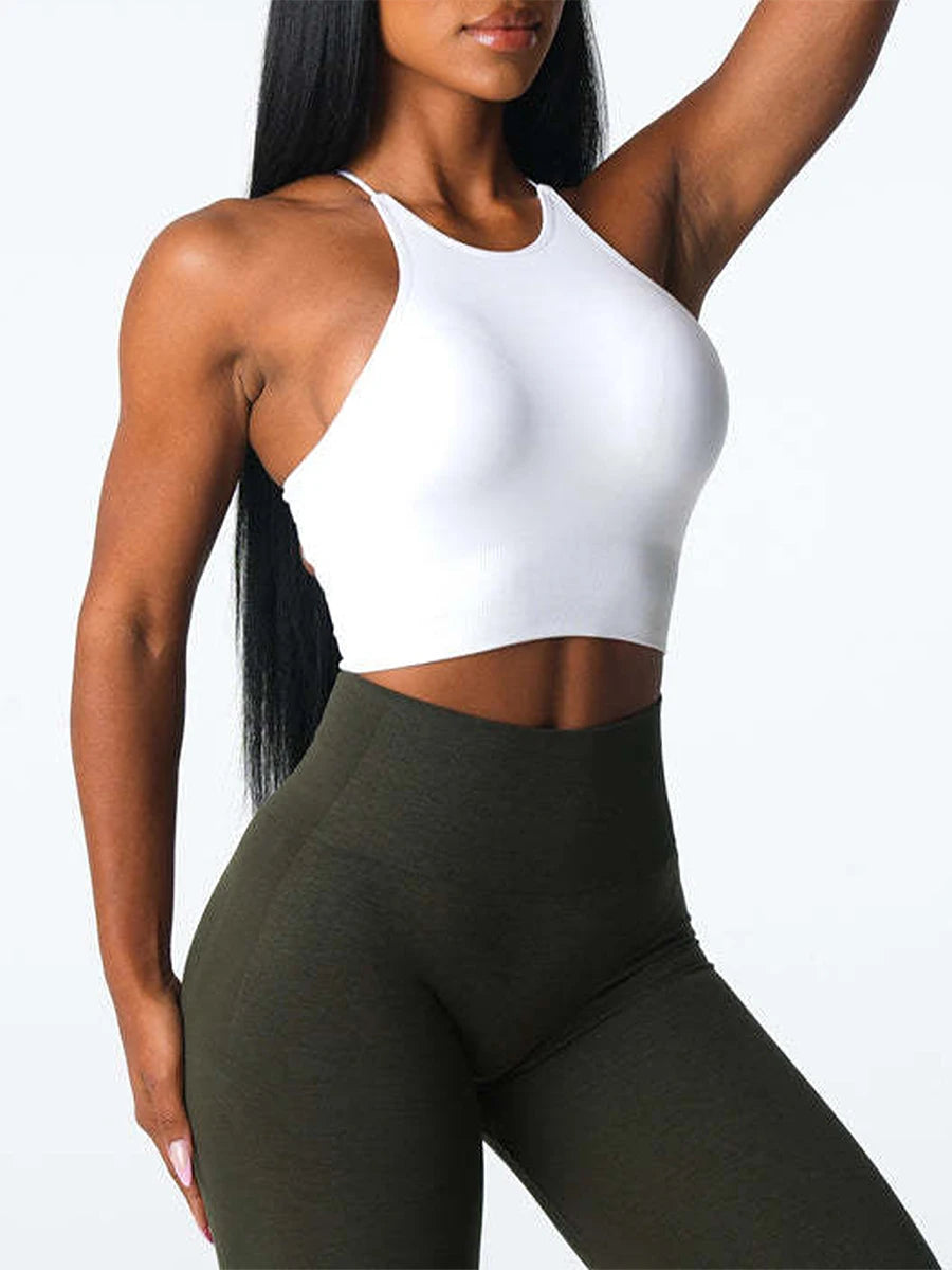 Women s Seamless Sports Bra Solid Color Sleeveless Fitness Running Athletic Bras
