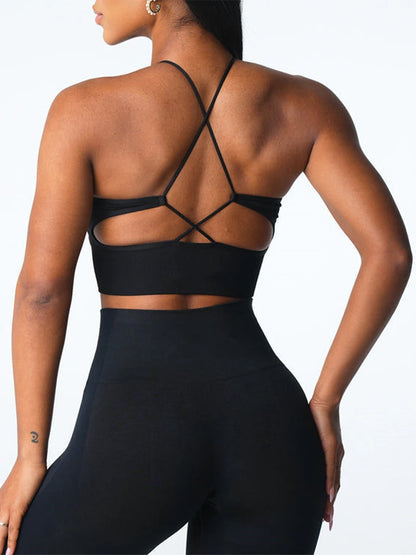 Women s Seamless Sports Bra Solid Color Sleeveless Fitness Running Athletic Bras