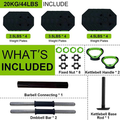 Adjustable Dumbbell Set, Iron Handle Kettlebell, Barbell,