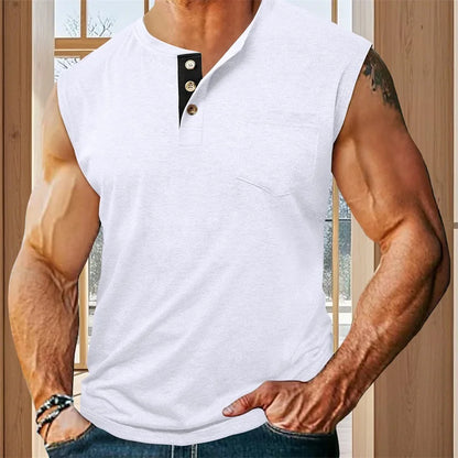 Men s Tank Top Sleeveless Shirt Quick-Dry Breathable Muscle Fitness with Button Detail