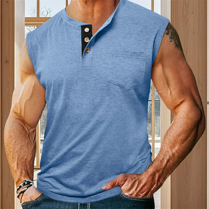 Men s Tank Top Sleeveless Shirt Quick-Dry Breathable Muscle Fitness with Button Detail