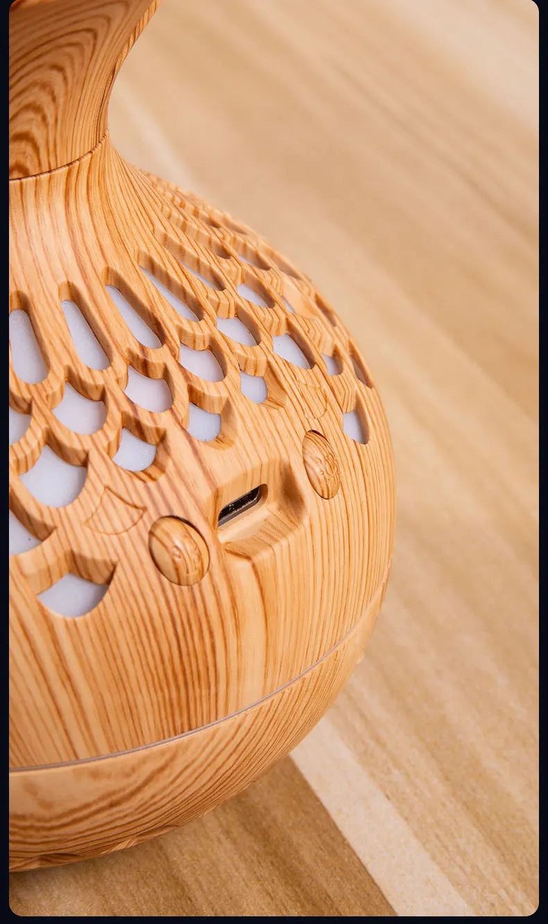 Wood Grain  Diffuser, Ultrasonic Atomization Humidifier, Essential Oil Compatible, USB Powered, Button Switch, Indoor Use Plasti