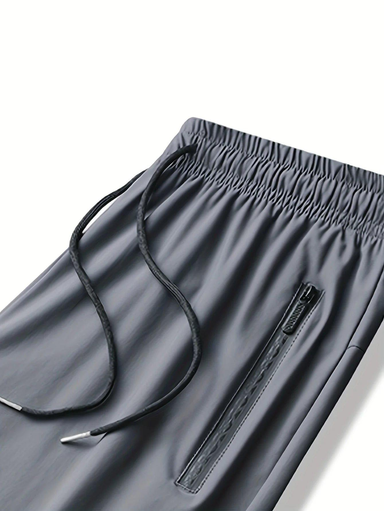 Men's Waist Drawstring Quick-drying High Elasticity Solid Color Sports Training Outdoor Long Pants with Zipper Pockets
