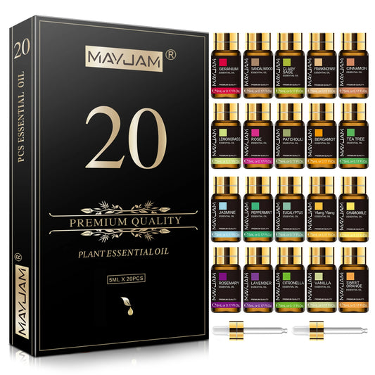 Bottles Essential 20 Oils Kit Set Lavender Jasmine Eucalyptus Vanilla Sandalwood Sweet Orange Geranium Patchouli