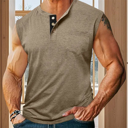 Men s Tank Top Sleeveless Shirt Quick-Dry Breathable Muscle Fitness with Button Detail