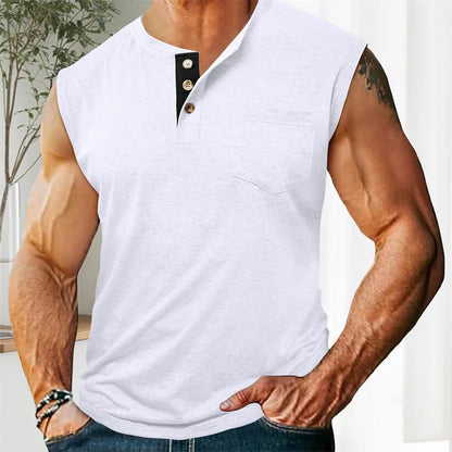 Men s Tank Top Sleeveless Shirt Quick-Dry Breathable Muscle Fitness with Button Detail