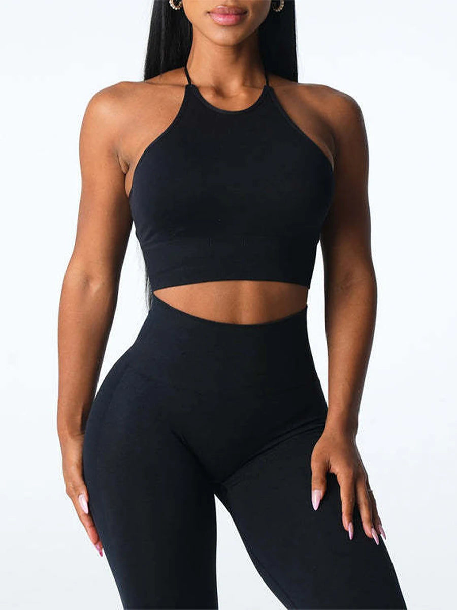 Women s Seamless Sports Bra Solid Color Sleeveless Fitness Running Athletic Bras