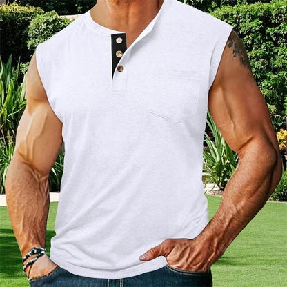 Men s Tank Top Sleeveless Shirt Quick-Dry Breathable Muscle Fitness with Button Detail
