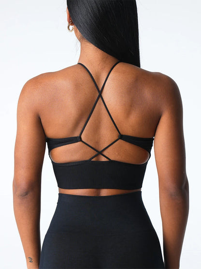 Women s Seamless Sports Bra Solid Color Sleeveless Fitness Running Athletic Bras
