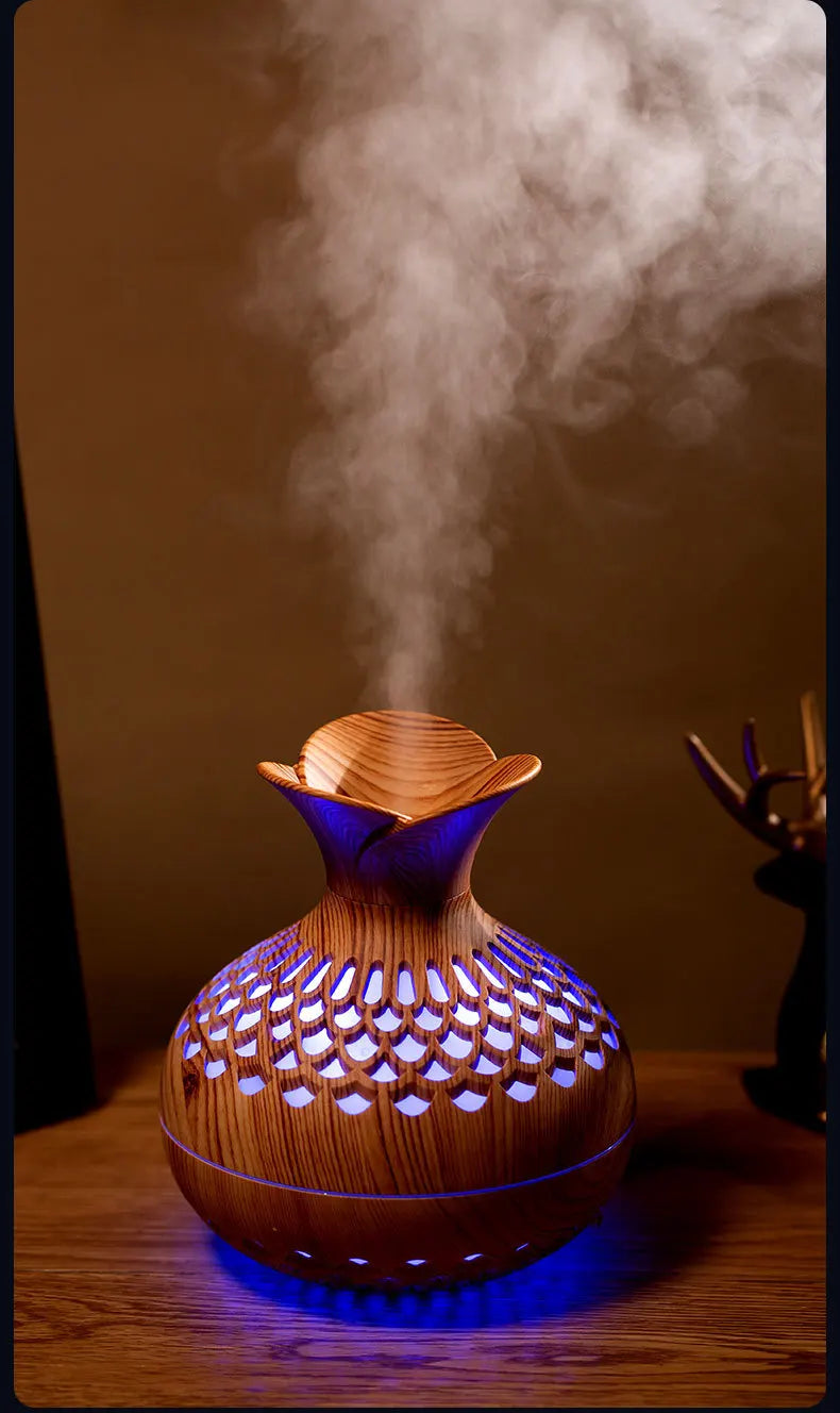 Wood Grain  Diffuser, Ultrasonic Atomization Humidifier, Essential Oil Compatible, USB Powered, Button Switch, Indoor Use Plasti