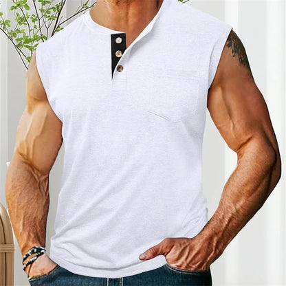 Men s Tank Top Sleeveless Shirt Quick-Dry Breathable Muscle Fitness with Button Detail