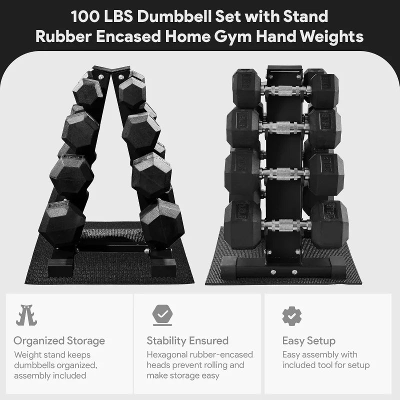 Rubber Coated Hex Dumbbell Weight Set Pairs