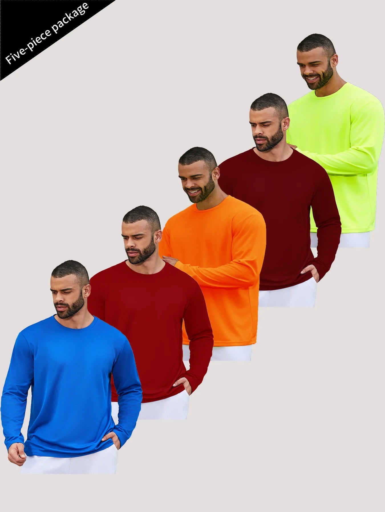 5-piece men's running speed dry long sleeved T-shirts