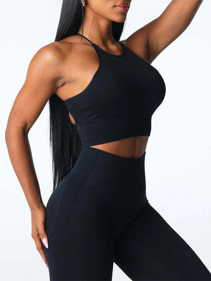 Women s Seamless Sports Bra Solid Color Sleeveless Fitness Running Athletic Bras