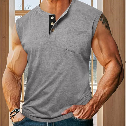 Men s Tank Top Sleeveless Shirt Quick-Dry Breathable Muscle Fitness with Button Detail