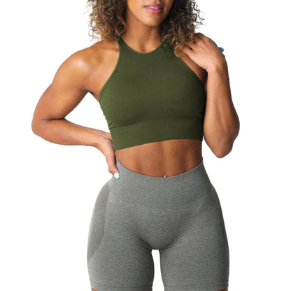 Women s Seamless Sports Bra Solid Color Sleeveless Fitness Running Athletic Bras