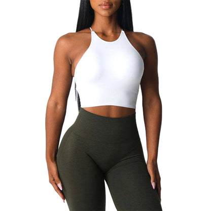 Women s Seamless Sports Bra Solid Color Sleeveless Fitness Running Athletic Bras