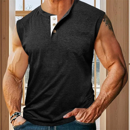 Men s Tank Top Sleeveless Shirt Quick-Dry Breathable Muscle Fitness with Button Detail