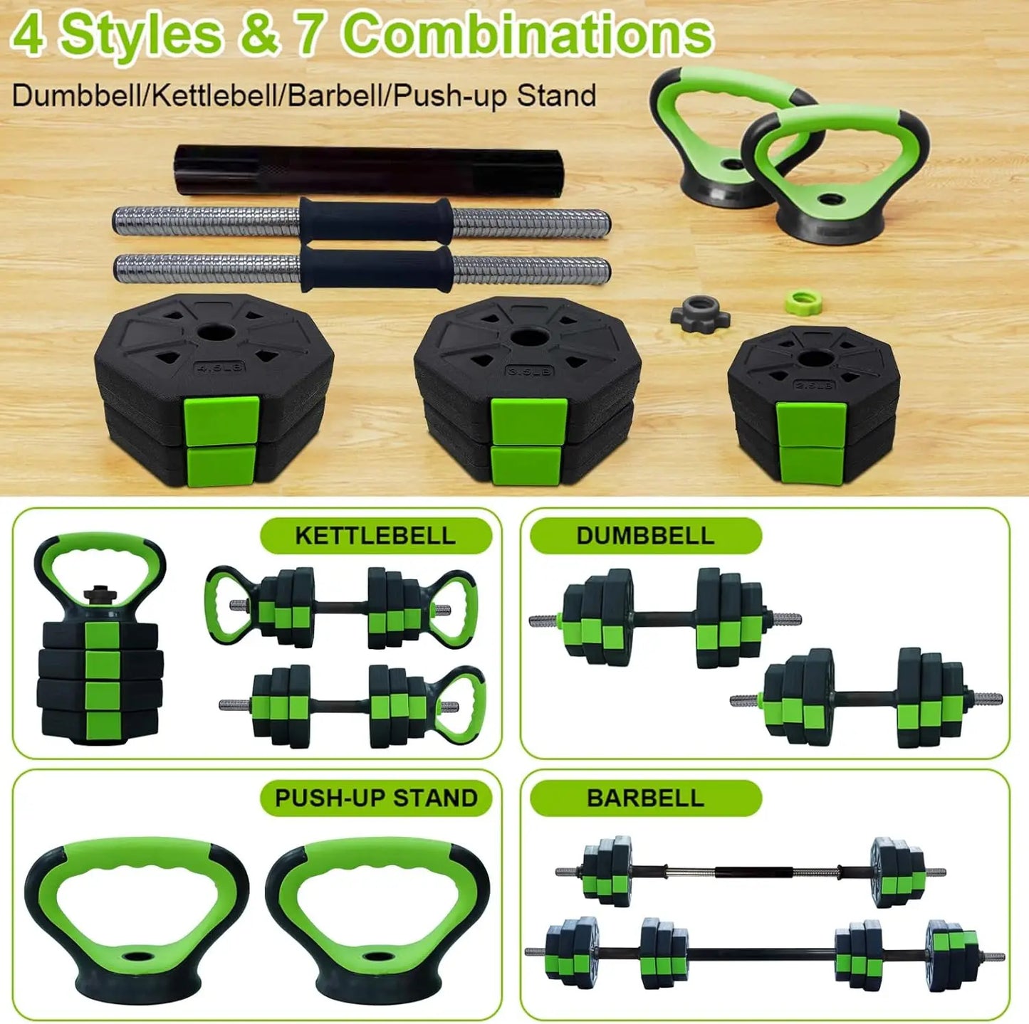 Adjustable Dumbbell Set, Iron Handle Kettlebell, Barbell,