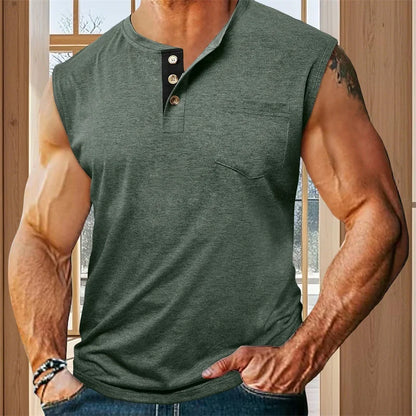 Men s Tank Top Sleeveless Shirt Quick-Dry Breathable Muscle Fitness with Button Detail